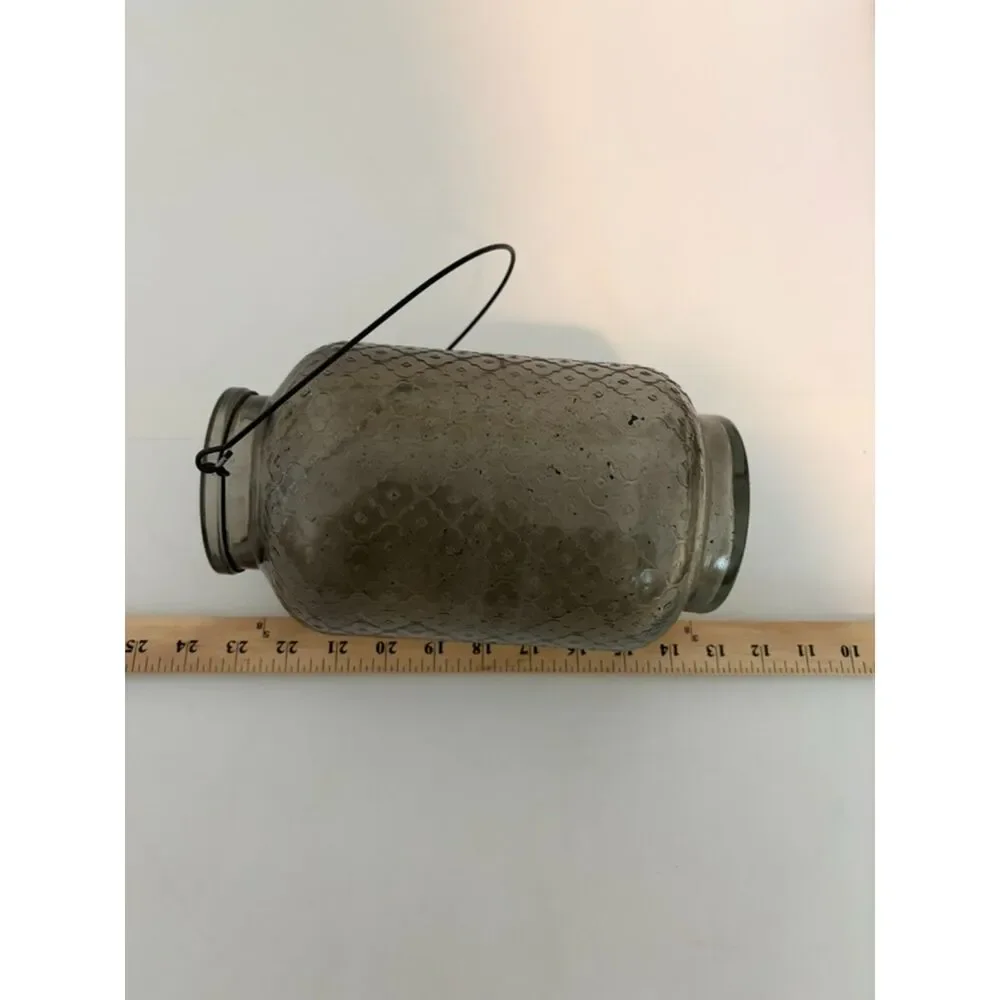 Gray Moroccan Candle holder with textured glass and wire handle